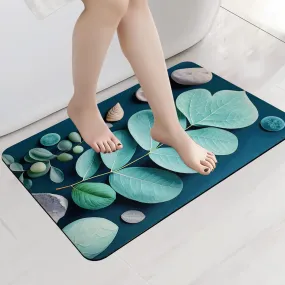 1 Piece Anti-Skid Water Soaking 3D Leaf Print Bathroom Mat, Water Absorbent Mat (40x60cm) (Green Leaf Print)