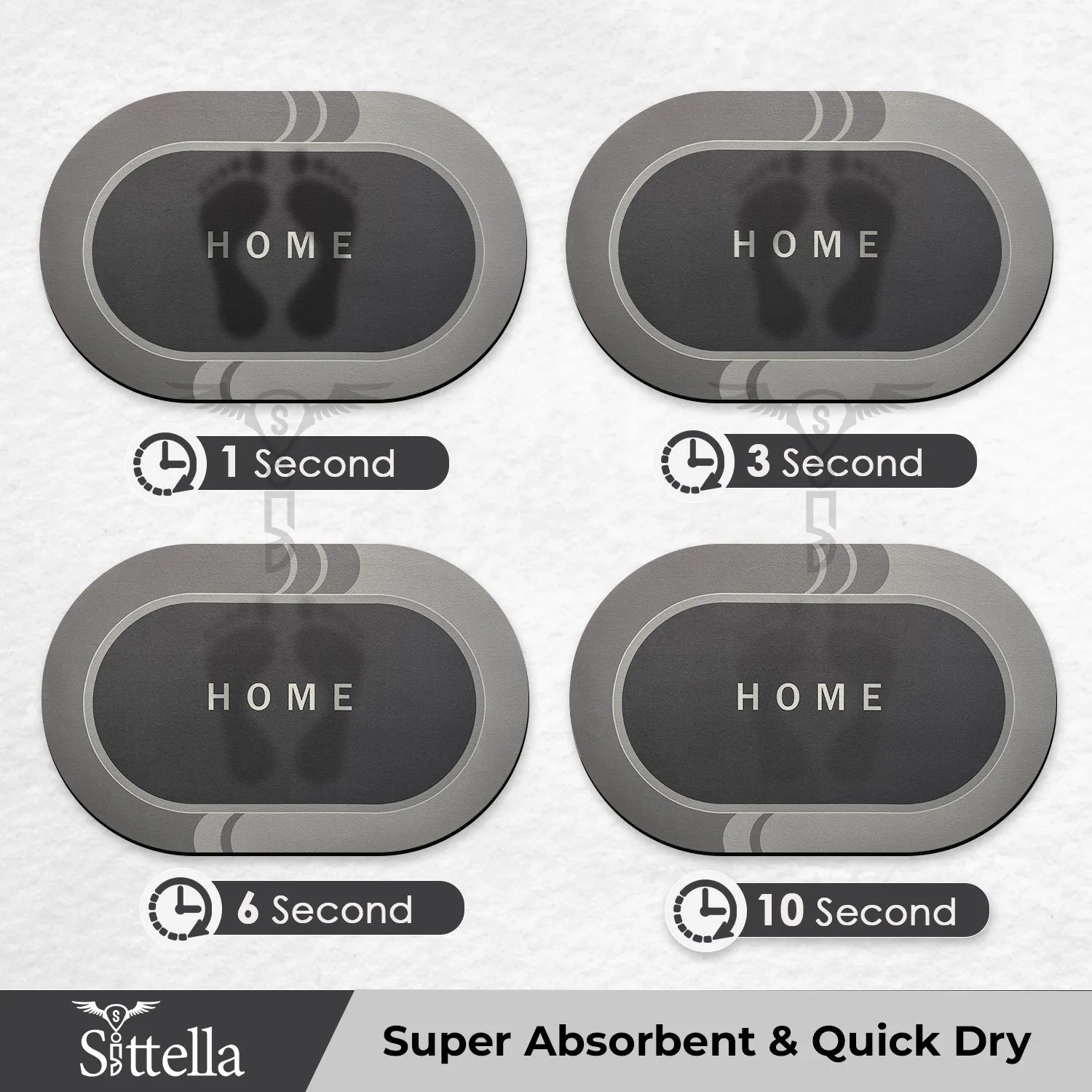 1 Piece Anti-Skid Water Soaking Oval Home Print Rubber Mat, Water Absorbent Mat (40x60cm) (Grey)