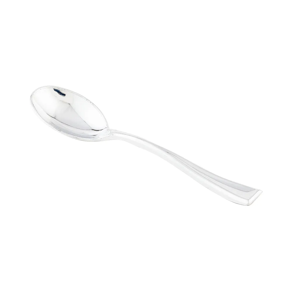 100 4 oz Round Seagreen Plastic Bodega Cups and 100 Silver Plastic 4" Mini Spoons