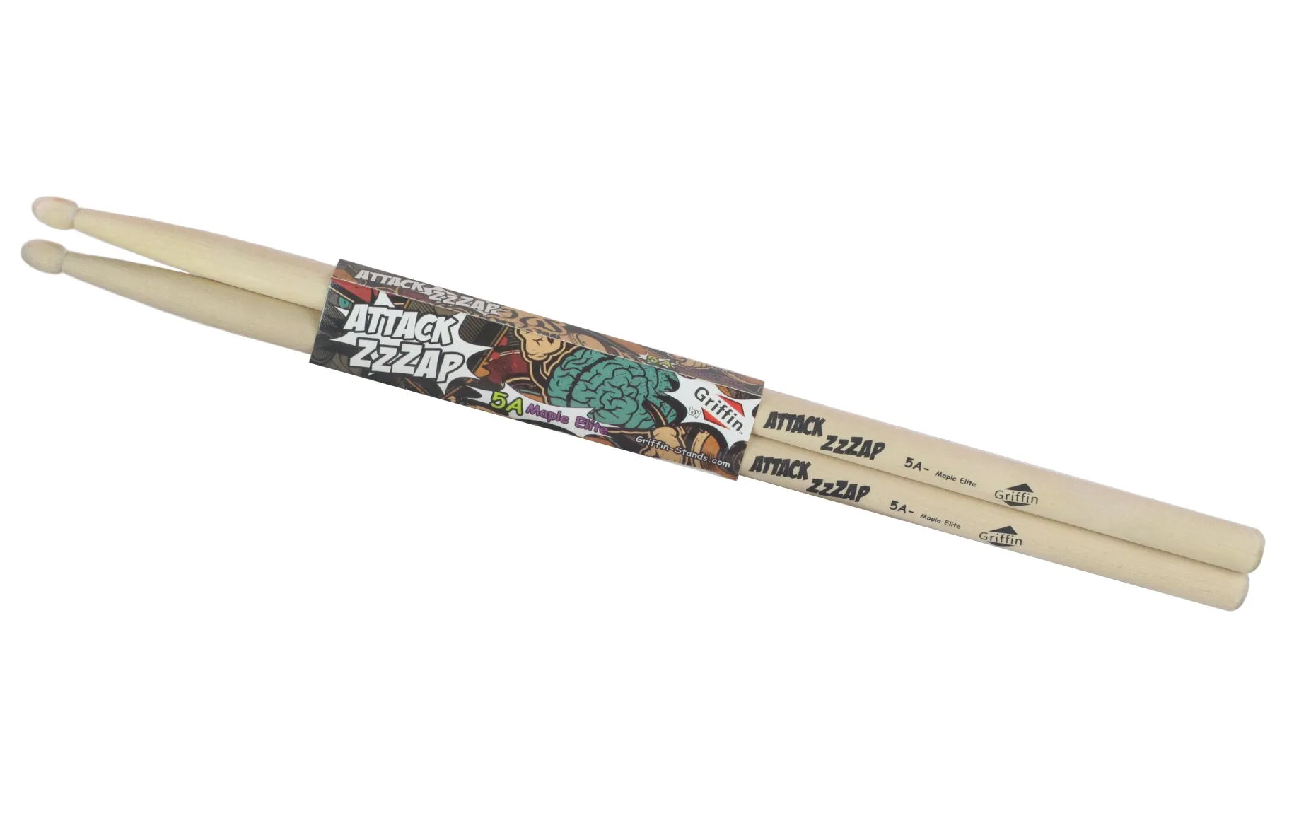 12 Pairs of Select Elite Maple Wood Drum Sticks by GRIFFIN Attack Zzzap - Size 5A Premium Balanced, Level and Straight - Drummers Percussion Classic