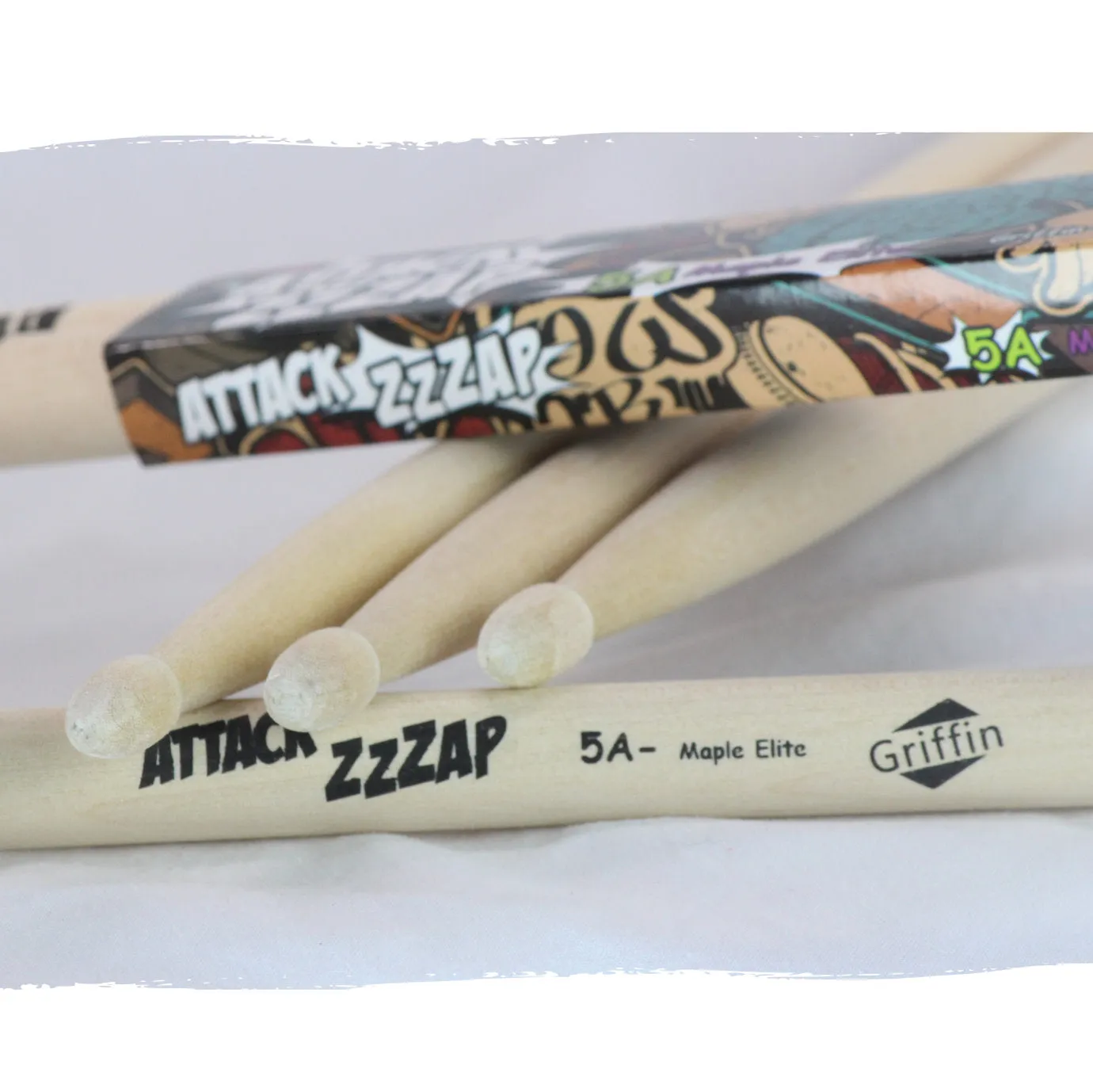 12 Pairs of Select Elite Maple Wood Drum Sticks by GRIFFIN Attack Zzzap - Size 5A Premium Balanced, Level and Straight - Drummers Percussion Classic