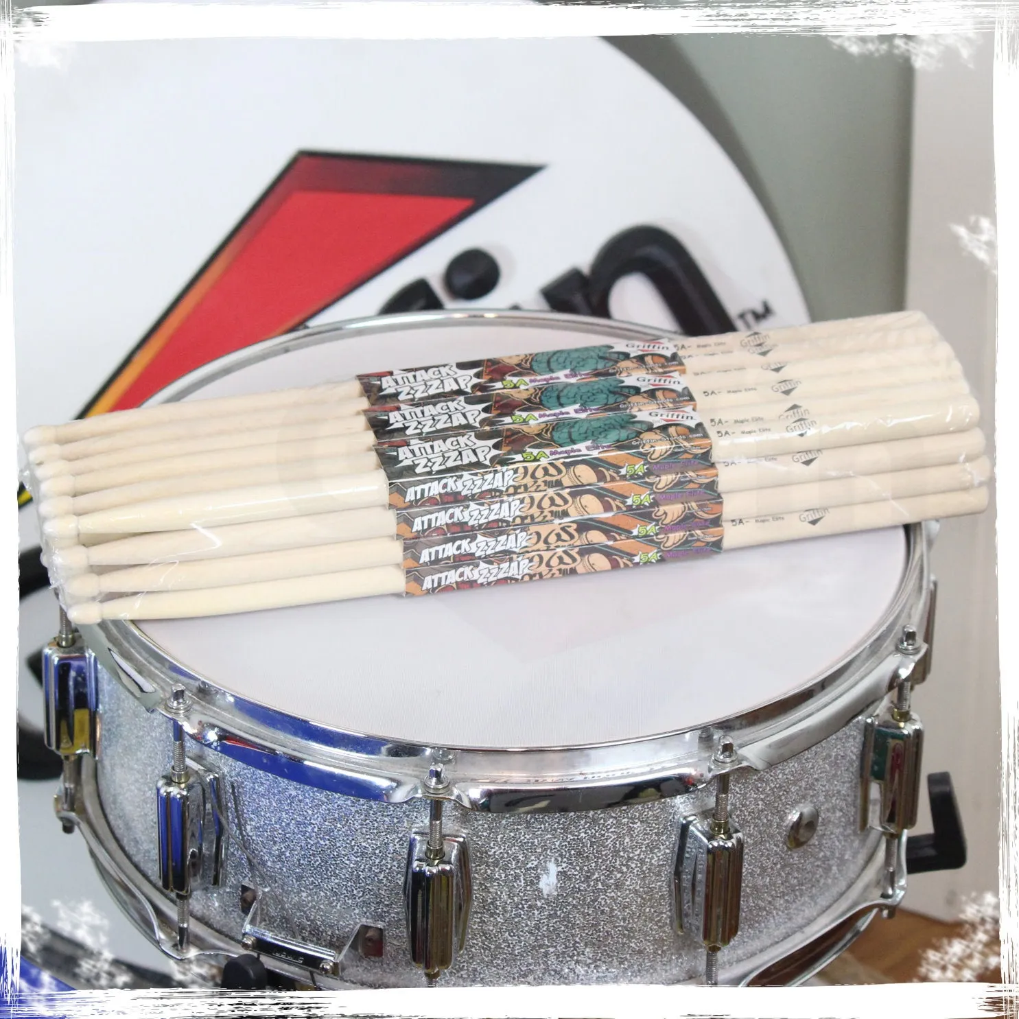 12 Pairs of Select Elite Maple Wood Drum Sticks by GRIFFIN Attack Zzzap - Size 5A Premium Balanced, Level and Straight - Drummers Percussion Classic