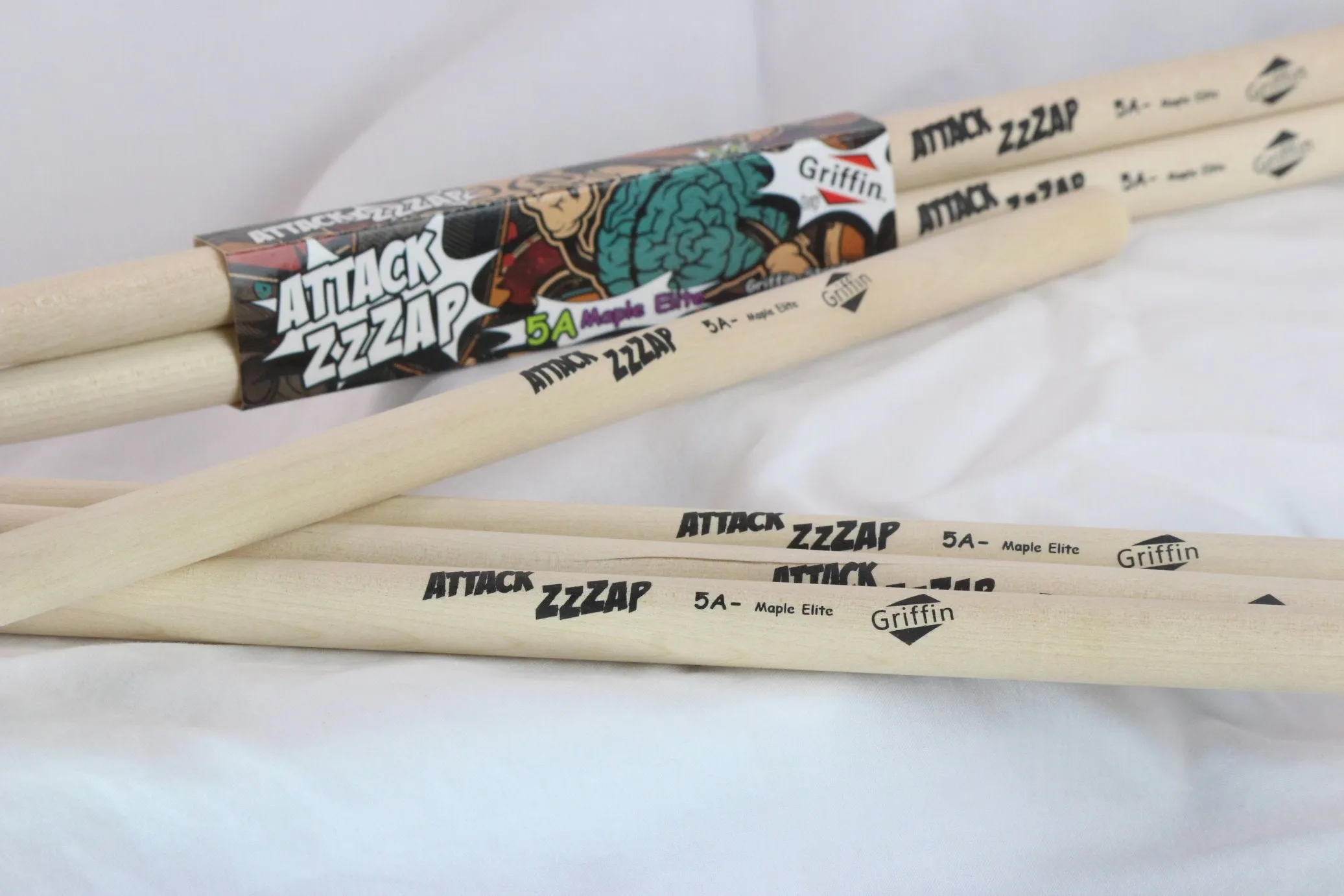 12 Pairs of Select Elite Maple Wood Drum Sticks by GRIFFIN Attack Zzzap - Size 5A Premium Balanced, Level and Straight - Drummers Percussion Classic