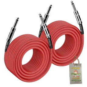 1/4" to 1/4 Male Jack Speaker Cables (2 Pack) by FAT TOAD - 50ft Professional Pro Audio Red DJ Speakers PA Patch Cords - Quarter Inch 12 AWG Wire
