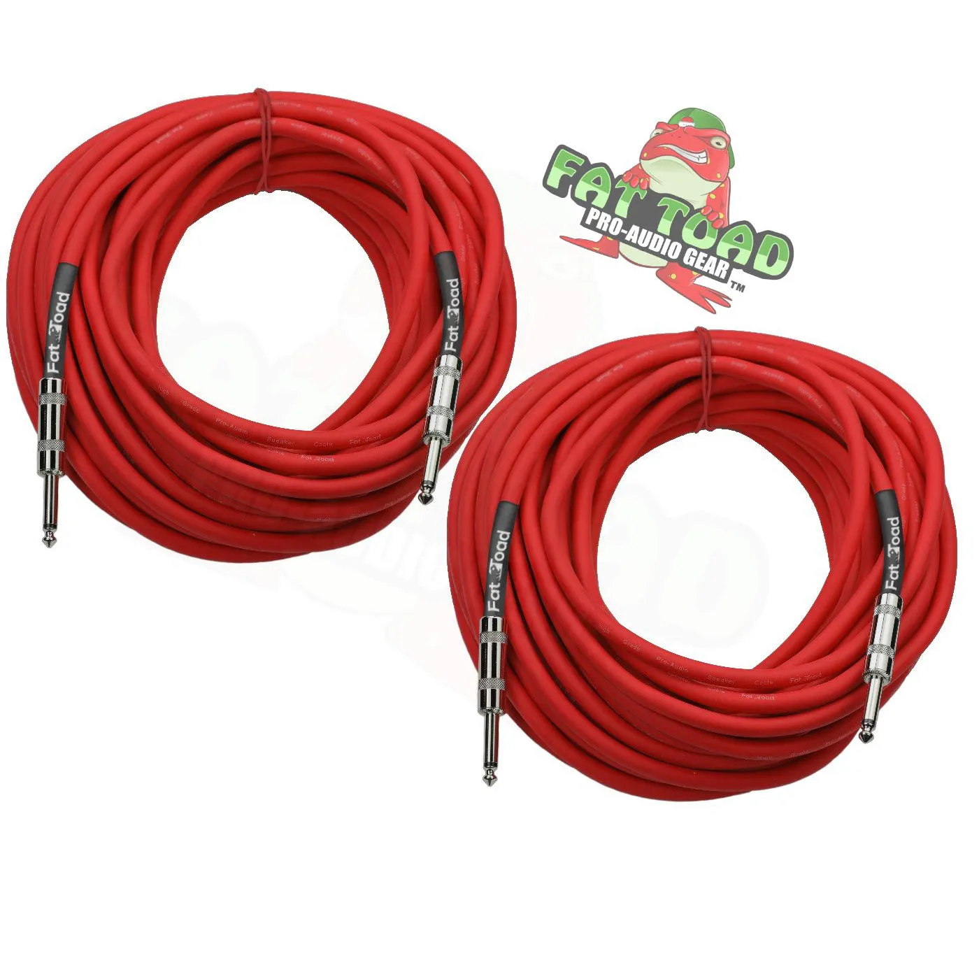 1/4" to 1/4 Male Jack Speaker Cables (2 Pack) by FAT TOAD - 50ft Professional Pro Audio Red DJ Speakers PA Patch Cords - Quarter Inch 12 AWG Wire
