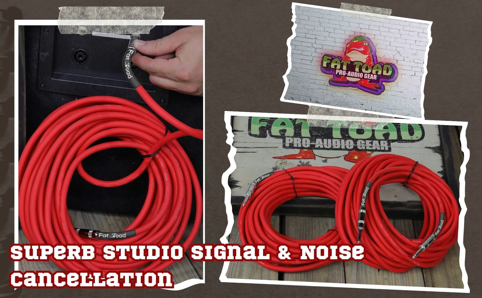 1/4" to 1/4 Male Jack Speaker Cables (2 Pack) by FAT TOAD - 50ft Professional Pro Audio Red DJ Speakers PA Patch Cords - Quarter Inch 12 AWG Wire