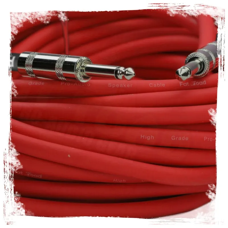 1/4" to 1/4 Male Jack Speaker Cables (2 Pack) by FAT TOAD - 50ft Professional Pro Audio Red DJ Speakers PA Patch Cords - Quarter Inch 12 AWG Wire