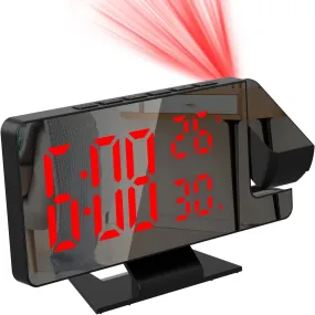 180° Projection Digital Alarm Clock with Temperature and Humidity Display, Night Mode, Snooze Function, 12/24 Hour Format, USB Powered LED Table Clock