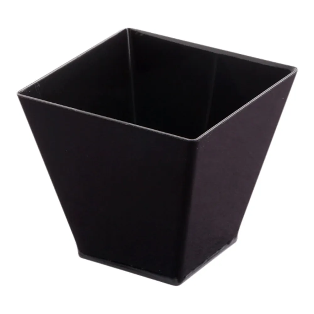 2 oz Square Black Plastic Mini Kova Cup - 2" x 2" x 1 3/4" - 20 count box