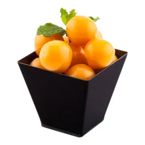 2 oz Square Black Plastic Mini Kova Cup - 2" x 2" x 1 3/4" - 20 count box