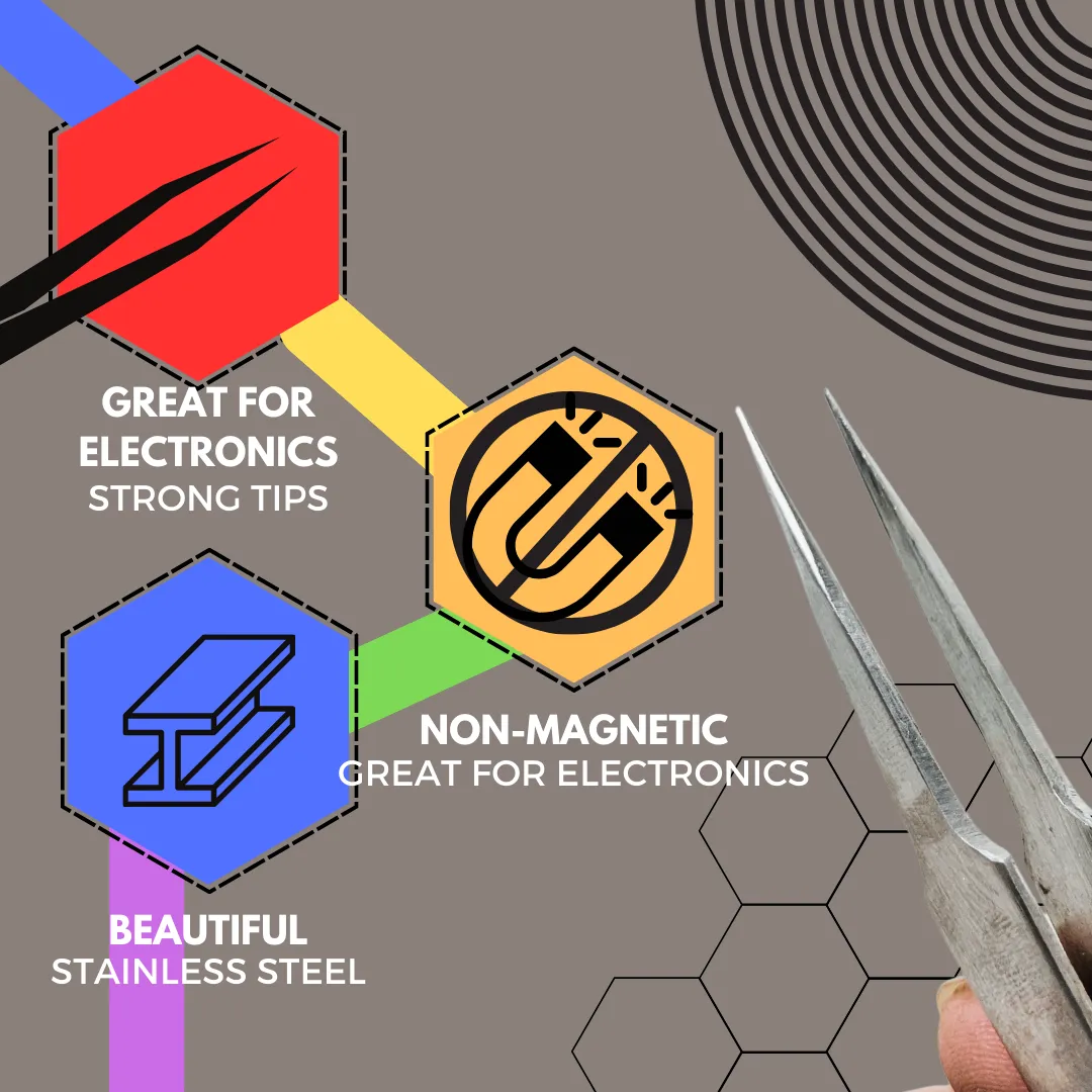 2 Pc. Premium Non-Magnetic Stainless Steel Tweezer Type AA - Ideal for Precision Electronic Work (4-3/4" Length)