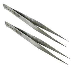 2 Pc. Premium Non-Magnetic Stainless Steel Tweezer Type AA - Ideal for Precision Electronic Work (4-3/4" Length)