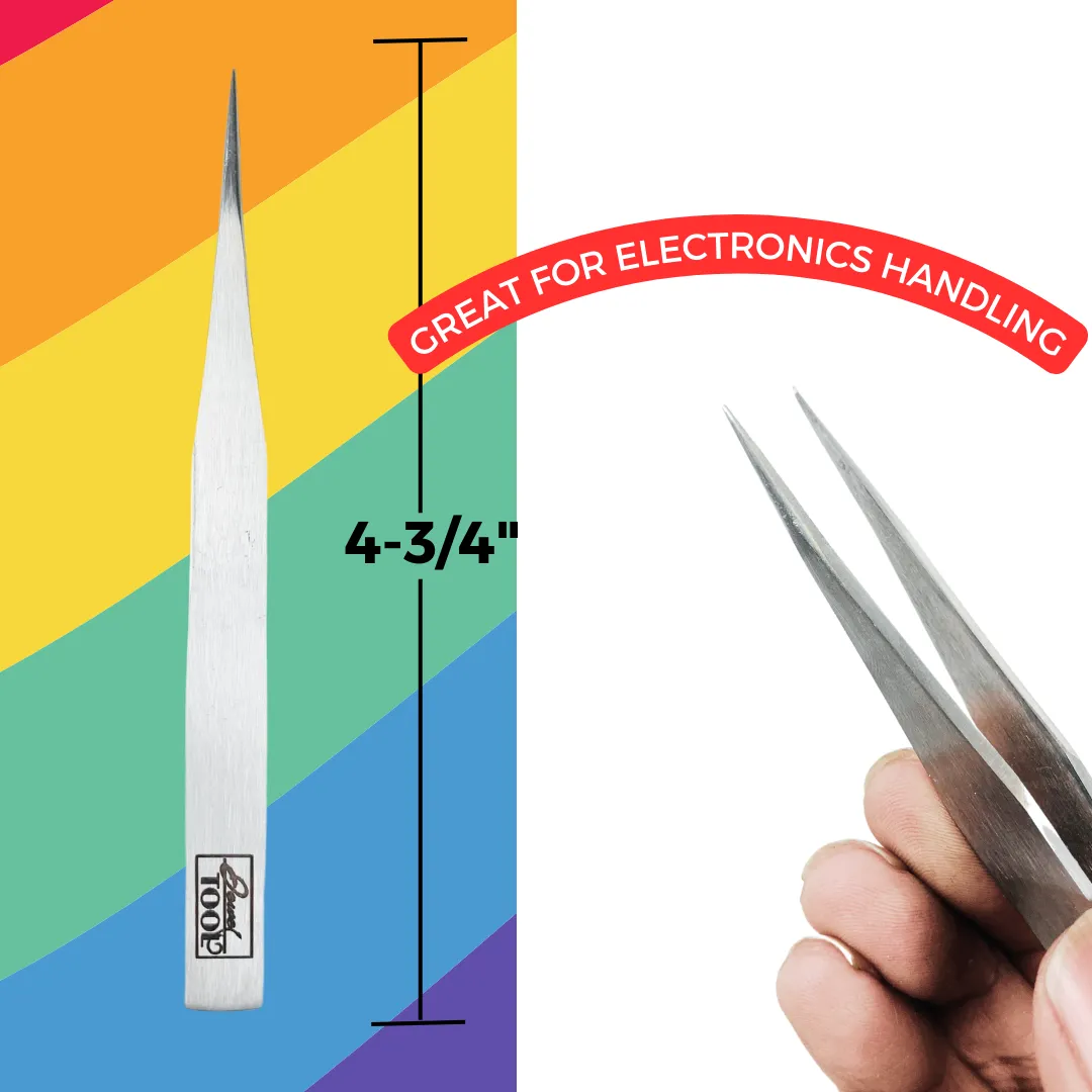 2 Pc. Premium Non-Magnetic Stainless Steel Tweezer Type AA - Ideal for Precision Electronic Work (4-3/4" Length)