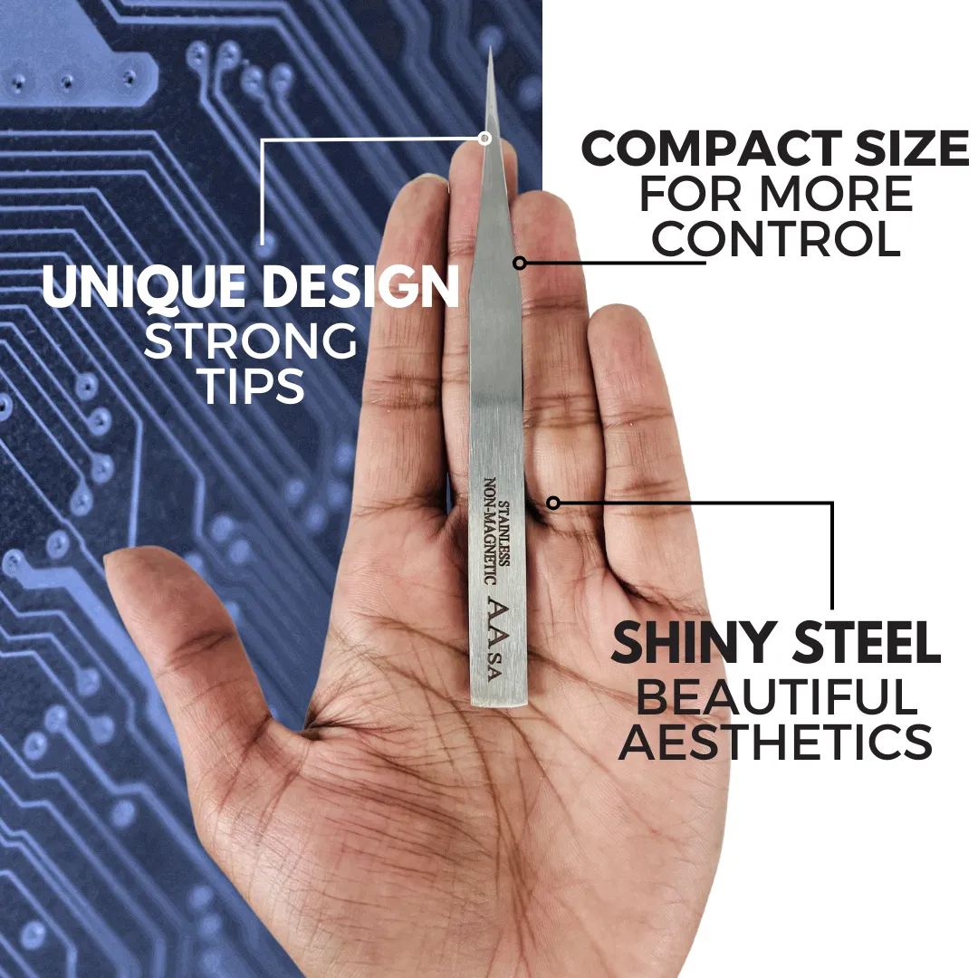 2 Pc. Premium Non-Magnetic Stainless Steel Tweezer Type AA - Ideal for Precision Electronic Work (4-3/4" Length)