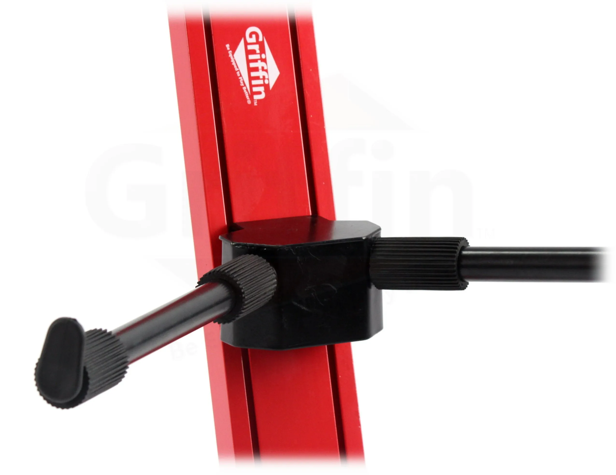 2-Tier Column Keyboard Stand with Mic Boom Arm by GRIFFIN - Double Sliding Multi Mounting Platform Red Stage Tower Rack - Holder for Digital Piano