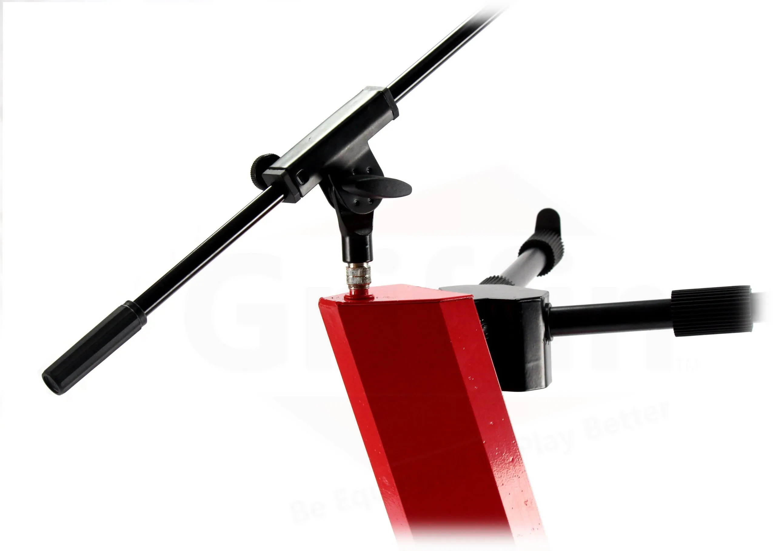 2-Tier Column Keyboard Stand with Mic Boom Arm by GRIFFIN - Double Sliding Multi Mounting Platform Red Stage Tower Rack - Holder for Digital Piano