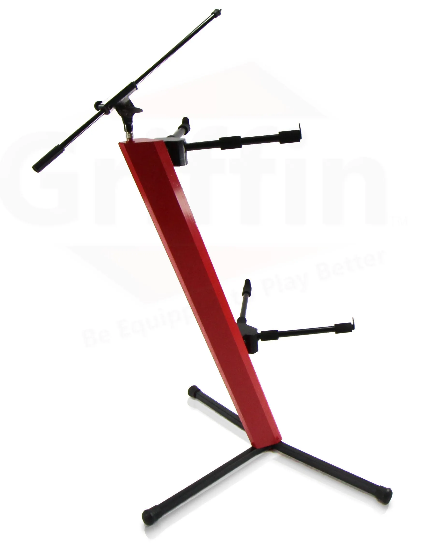 2-Tier Column Keyboard Stand with Mic Boom Arm by GRIFFIN - Double Sliding Multi Mounting Platform Red Stage Tower Rack - Holder for Digital Piano