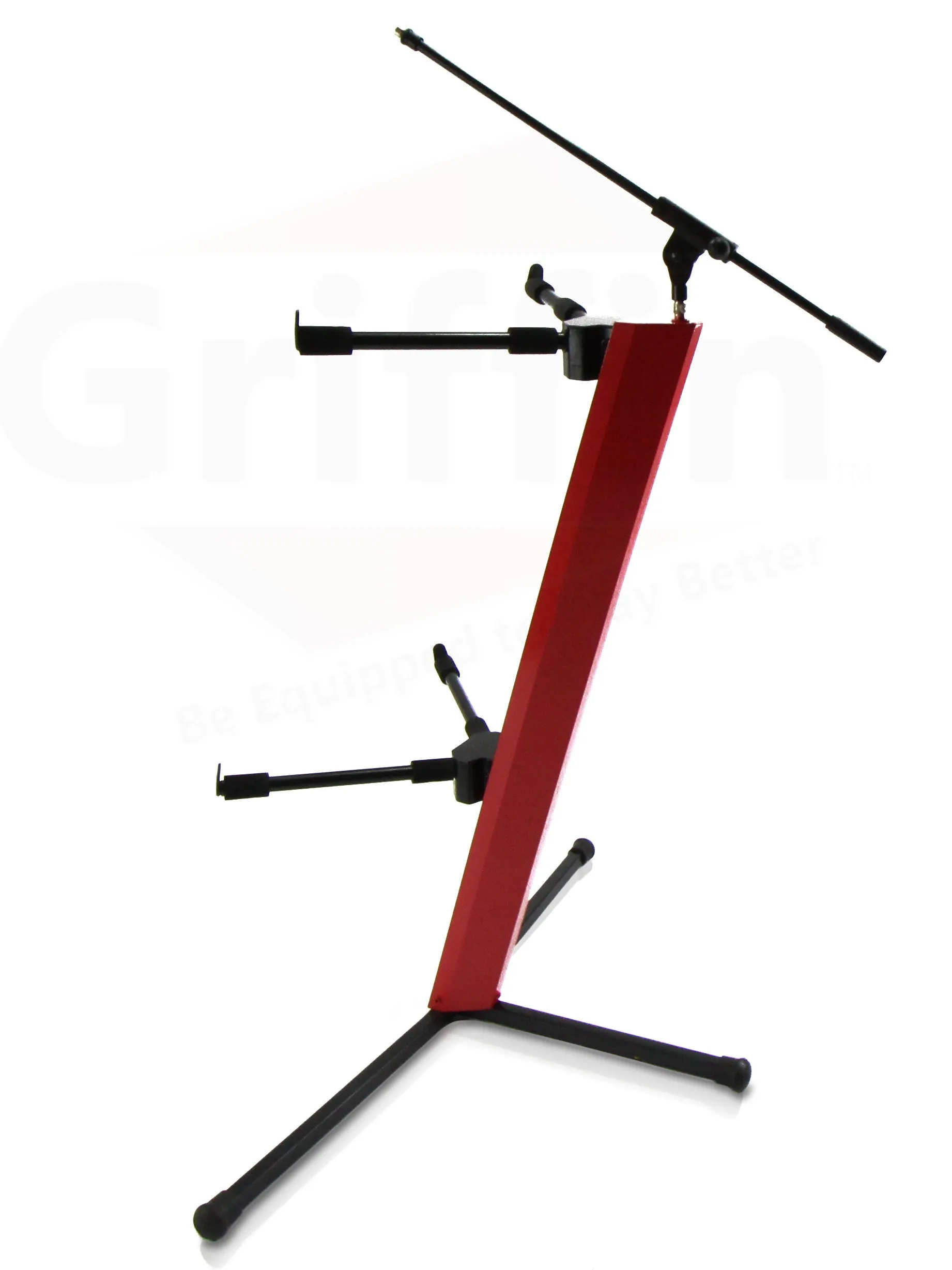 2-Tier Column Keyboard Stand with Mic Boom Arm by GRIFFIN - Double Sliding Multi Mounting Platform Red Stage Tower Rack - Holder for Digital Piano