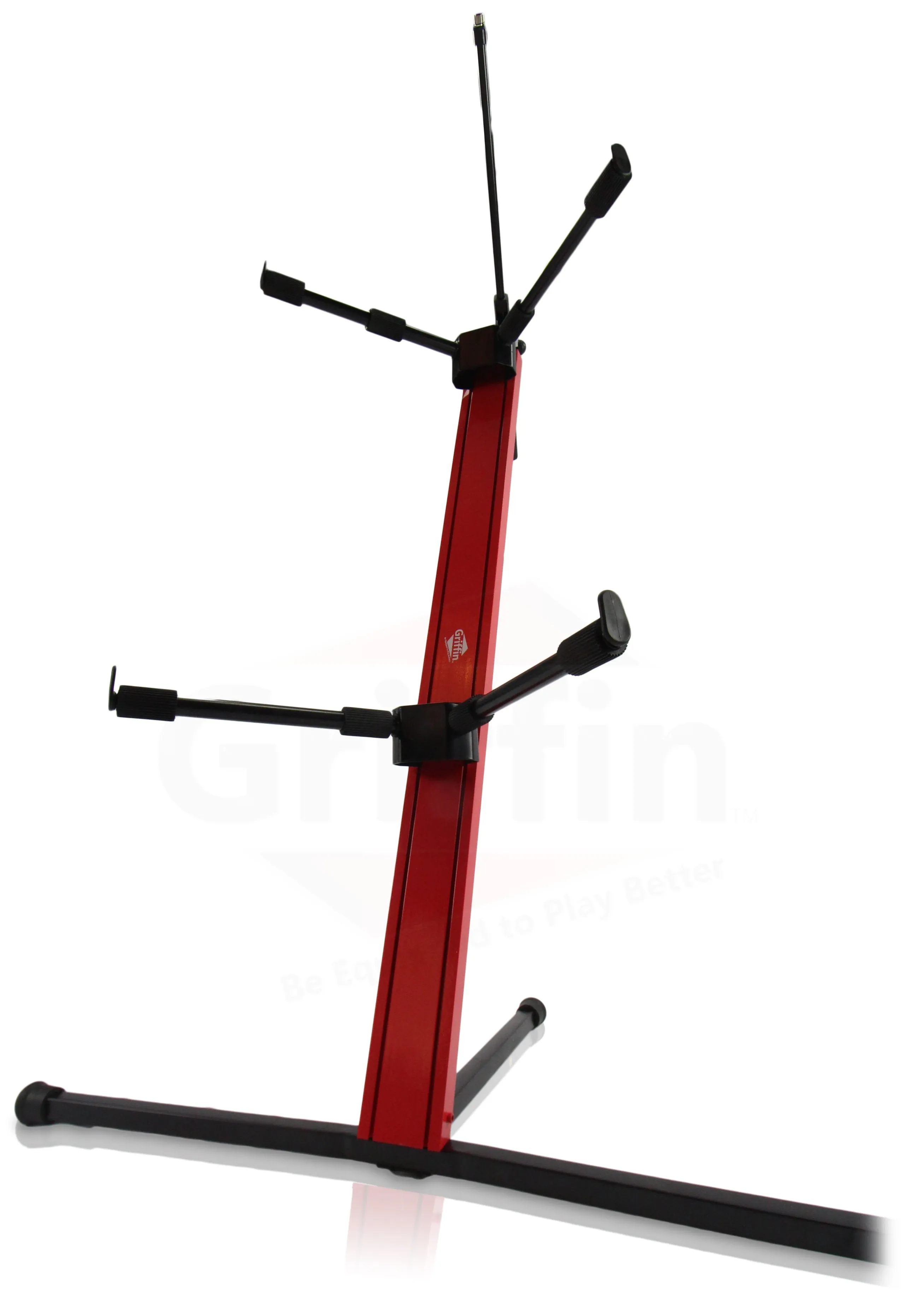 2-Tier Column Keyboard Stand with Mic Boom Arm by GRIFFIN - Double Sliding Multi Mounting Platform Red Stage Tower Rack - Holder for Digital Piano