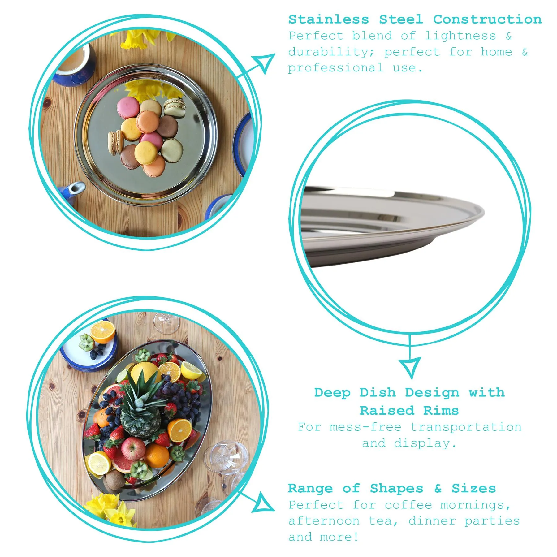 30cm Round Stainless Steel Serving Tray - By Argon Tableware