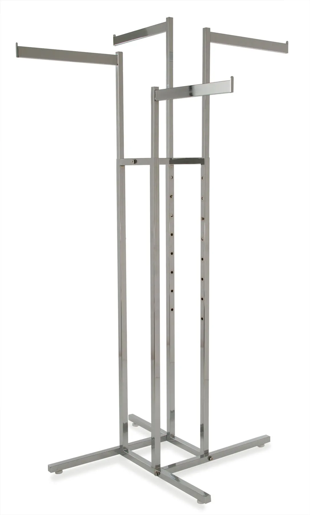 4-Way Rack, Square Tube Uprights, w/ 16" Rectangular Tube Straight Arms, Chrome