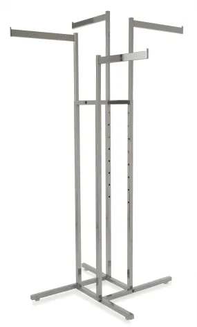 4-Way Rack, Square Tube Uprights, w/ 16" Rectangular Tube Straight Arms, Chrome