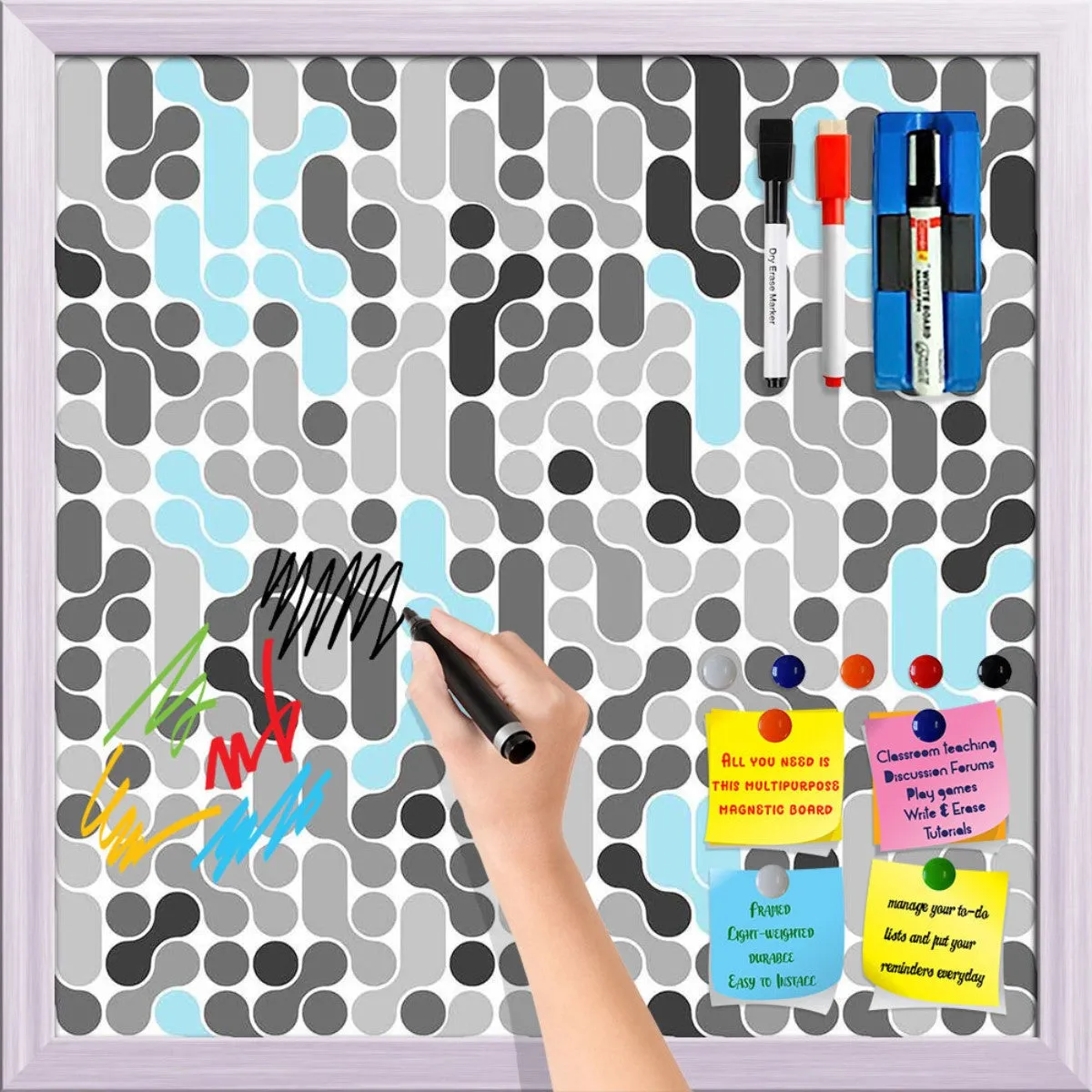 Abstract Geometric Framed Magnetic Dry Erase Board | Combo with Magnet Buttons & Markers
