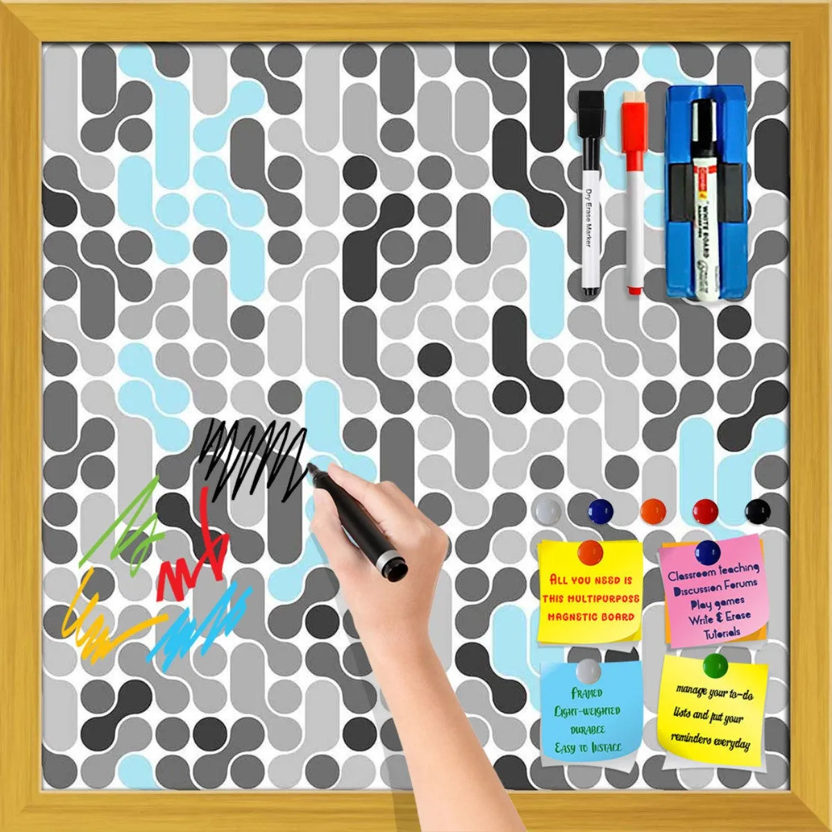 Abstract Geometric Framed Magnetic Dry Erase Board | Combo with Magnet Buttons & Markers