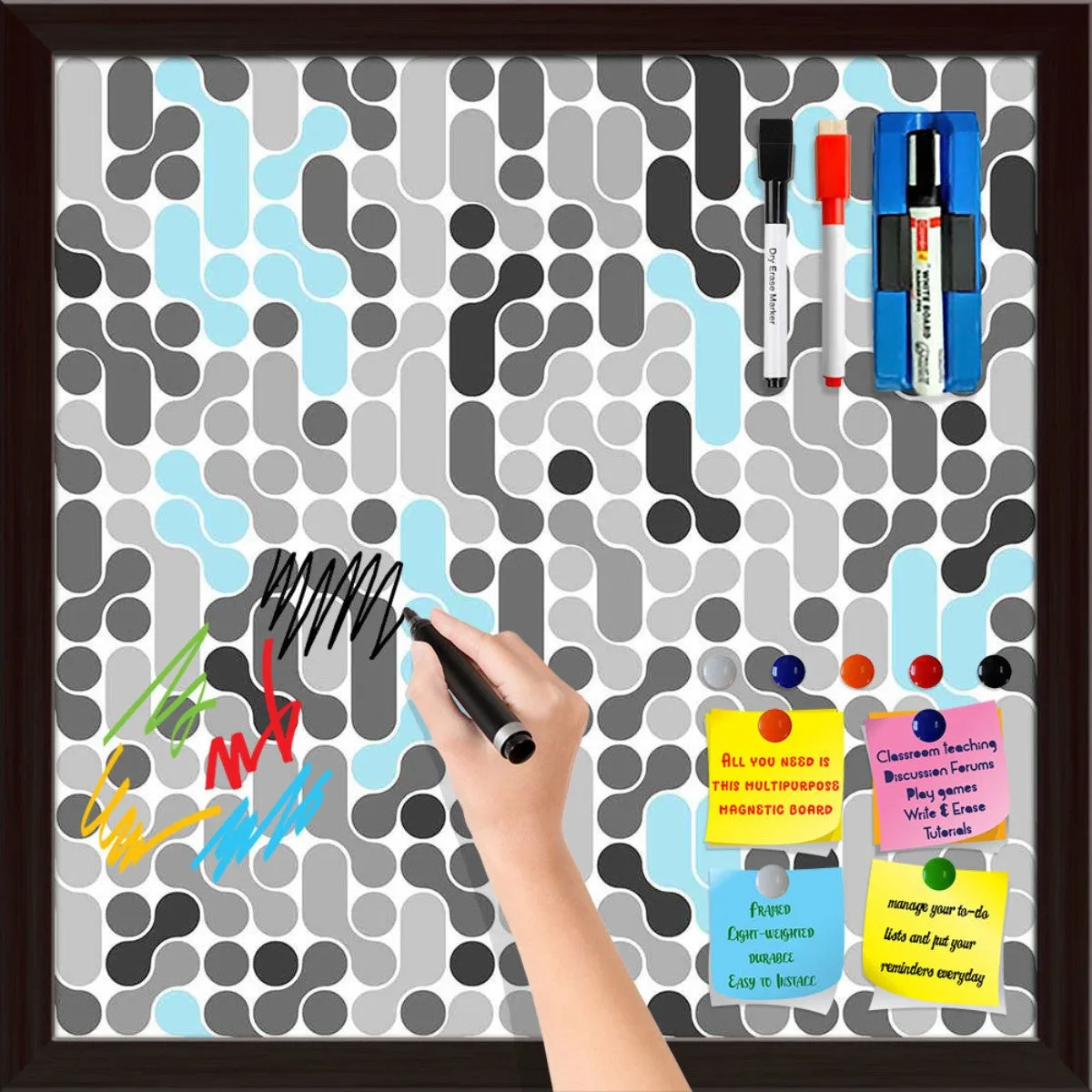 Abstract Geometric Framed Magnetic Dry Erase Board | Combo with Magnet Buttons & Markers