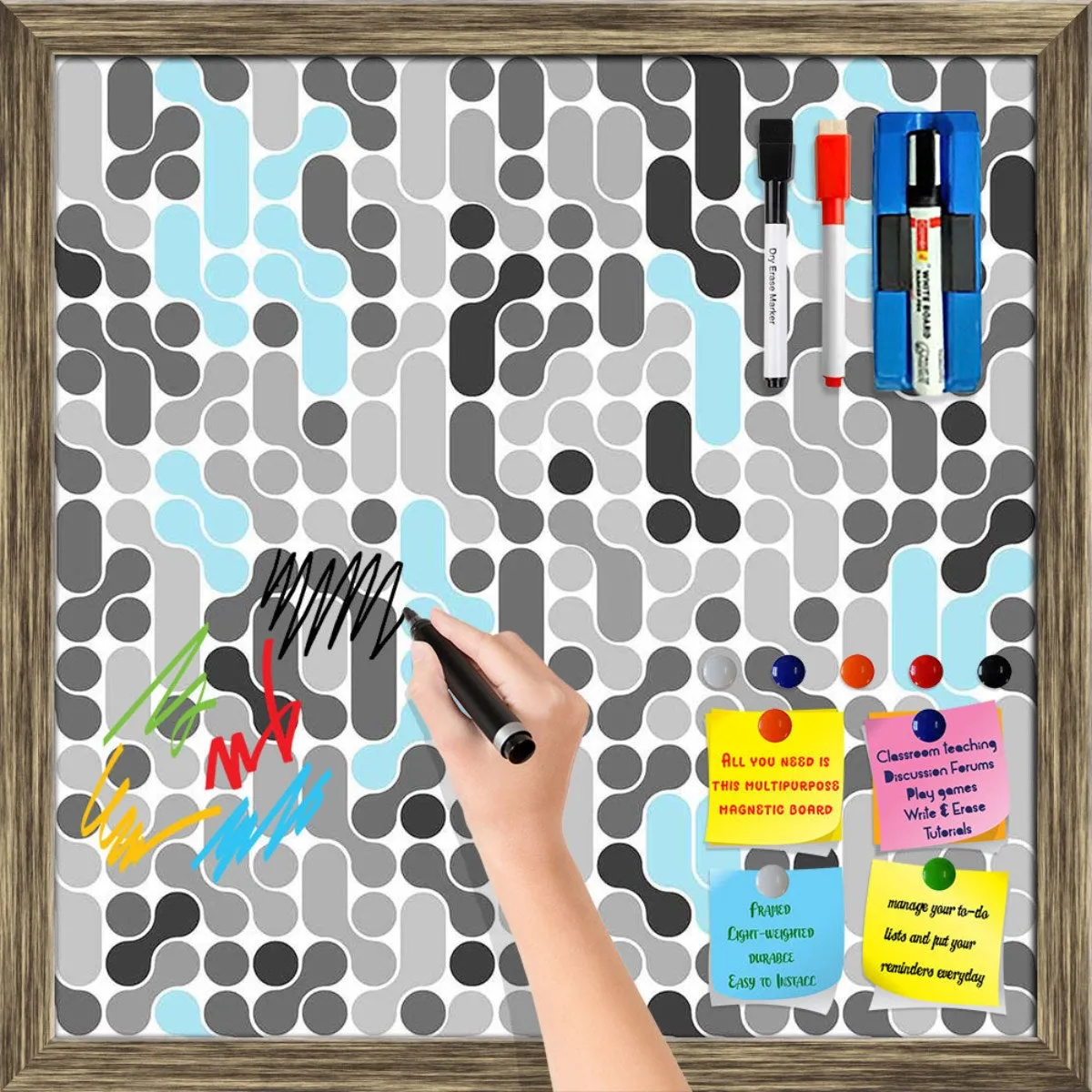 Abstract Geometric Framed Magnetic Dry Erase Board | Combo with Magnet Buttons & Markers