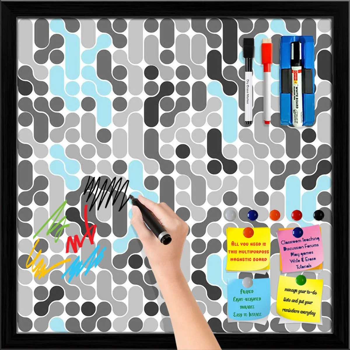 Abstract Geometric Framed Magnetic Dry Erase Board | Combo with Magnet Buttons & Markers