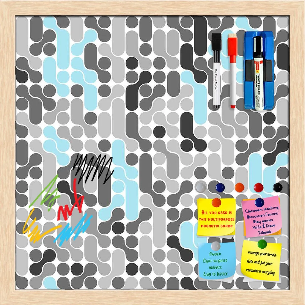 Abstract Geometric Framed Magnetic Dry Erase Board | Combo with Magnet Buttons & Markers