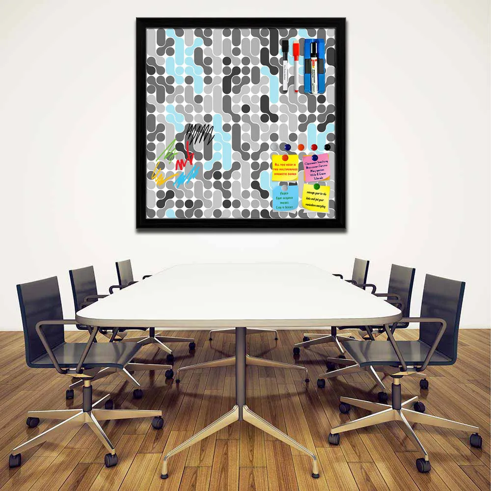Abstract Geometric Framed Magnetic Dry Erase Board | Combo with Magnet Buttons & Markers