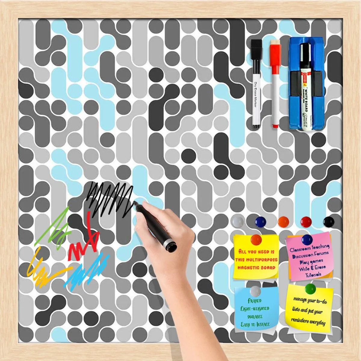 Abstract Geometric Framed Magnetic Dry Erase Board | Combo with Magnet Buttons & Markers