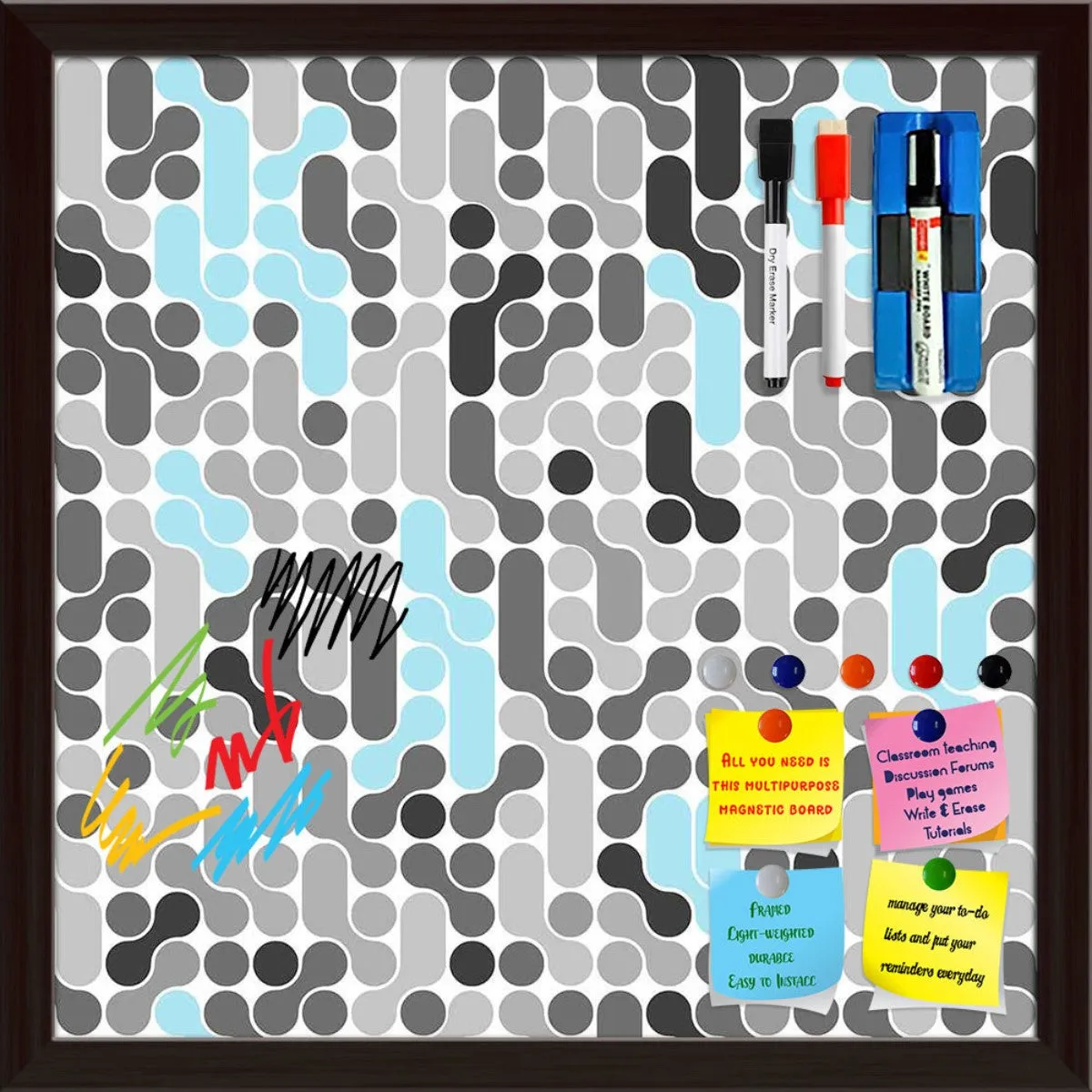 Abstract Geometric Framed Magnetic Dry Erase Board | Combo with Magnet Buttons & Markers