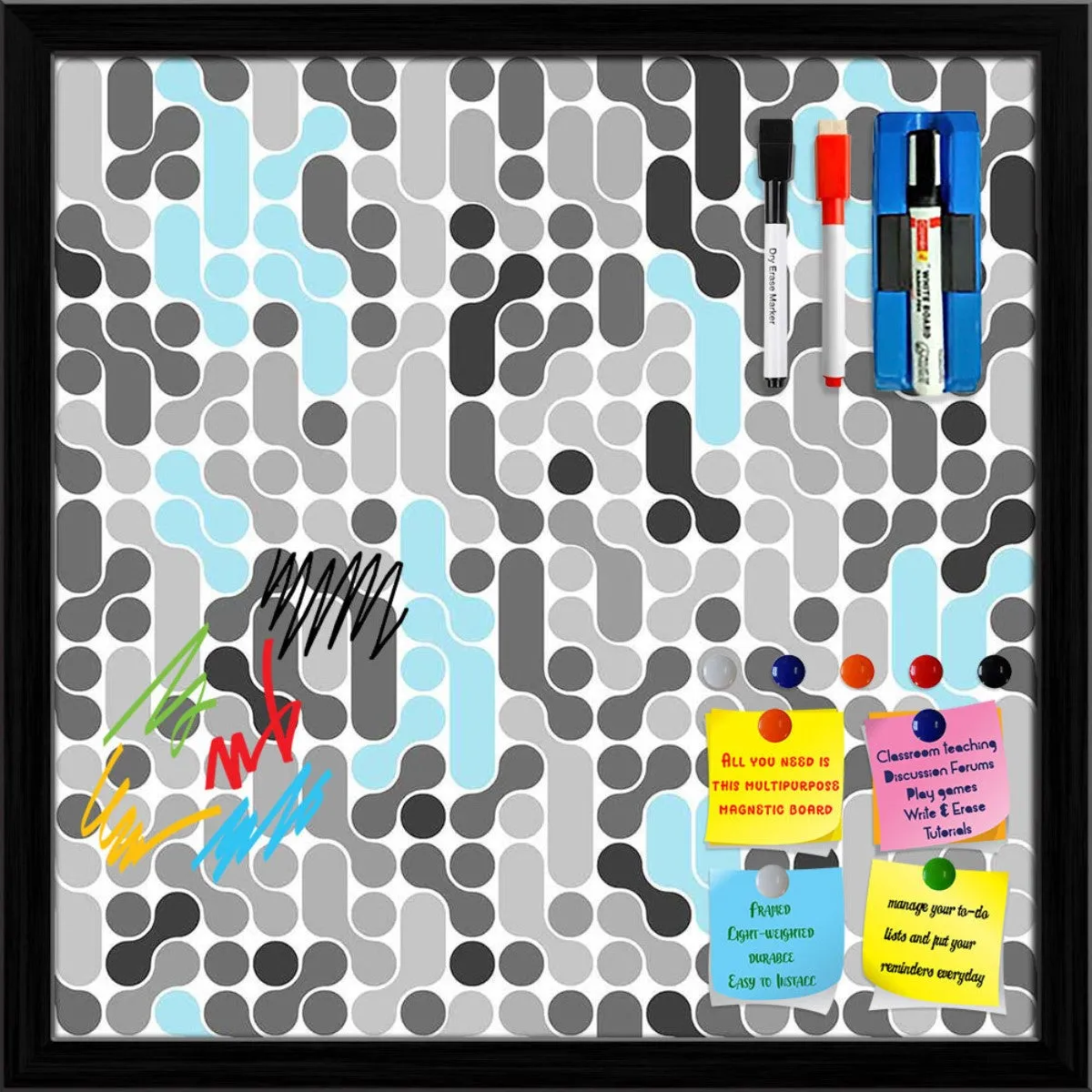 Abstract Geometric Framed Magnetic Dry Erase Board | Combo with Magnet Buttons & Markers