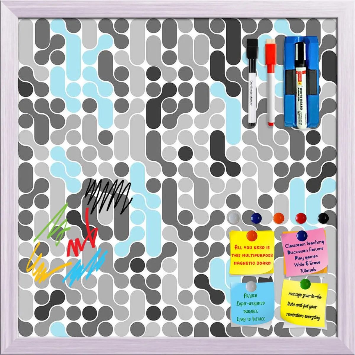 Abstract Geometric Framed Magnetic Dry Erase Board | Combo with Magnet Buttons & Markers