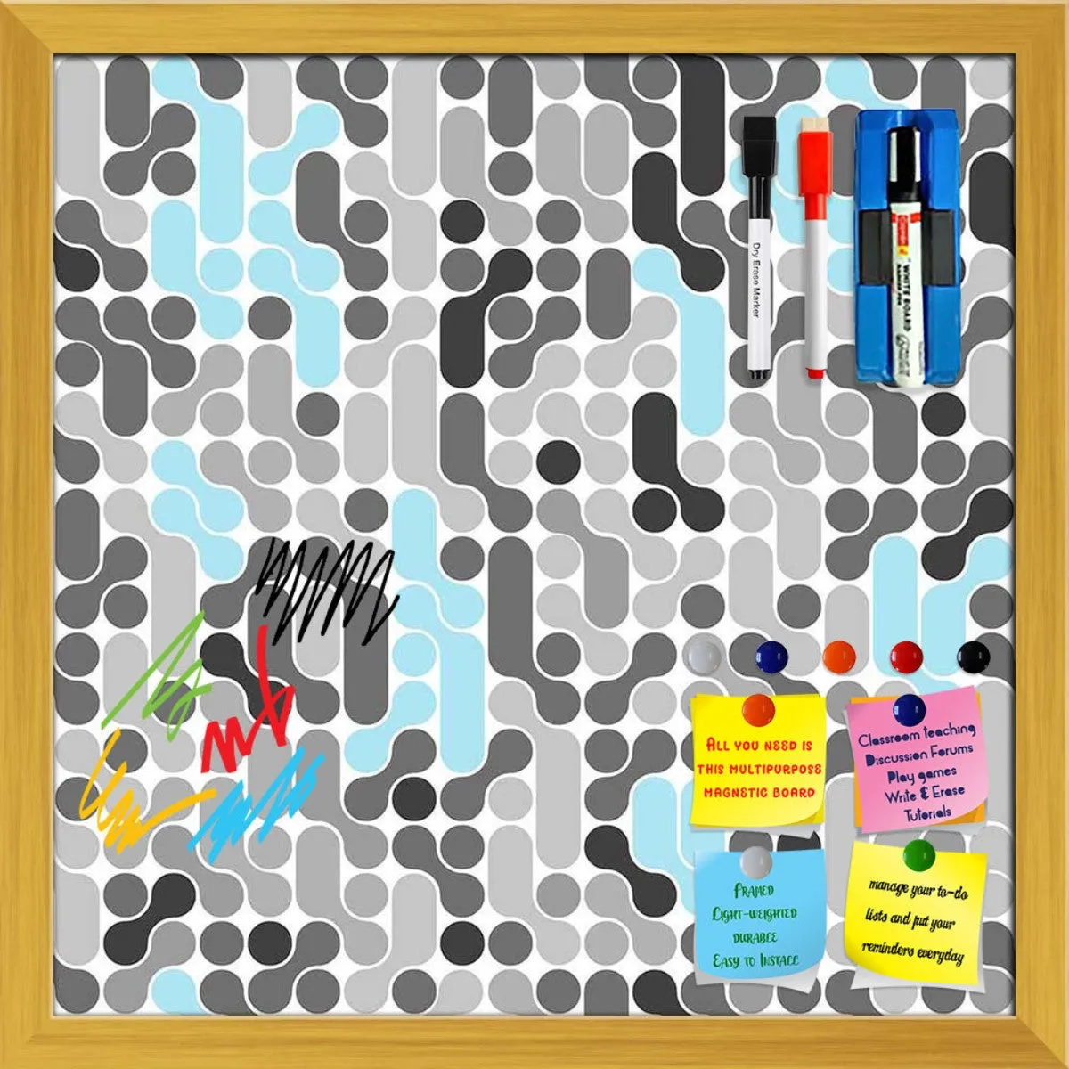 Abstract Geometric Framed Magnetic Dry Erase Board | Combo with Magnet Buttons & Markers