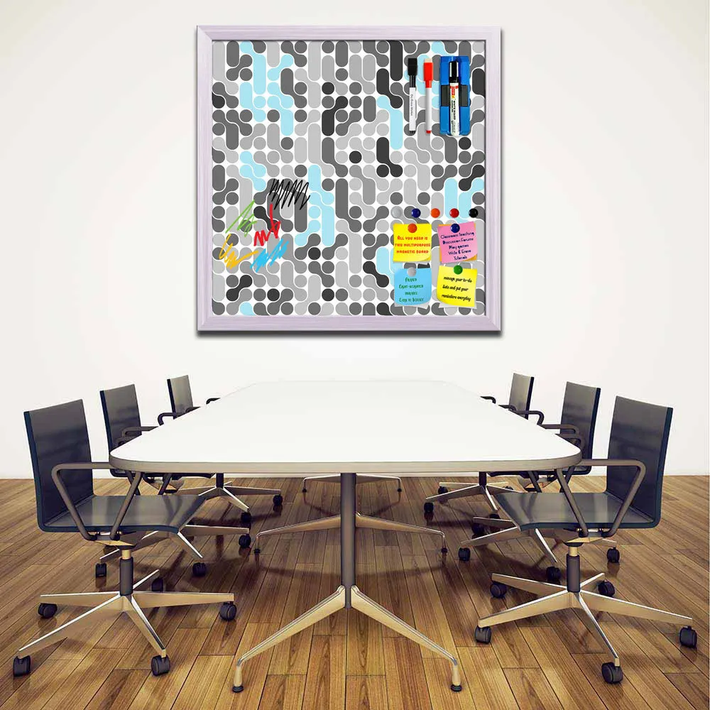 Abstract Geometric Framed Magnetic Dry Erase Board | Combo with Magnet Buttons & Markers