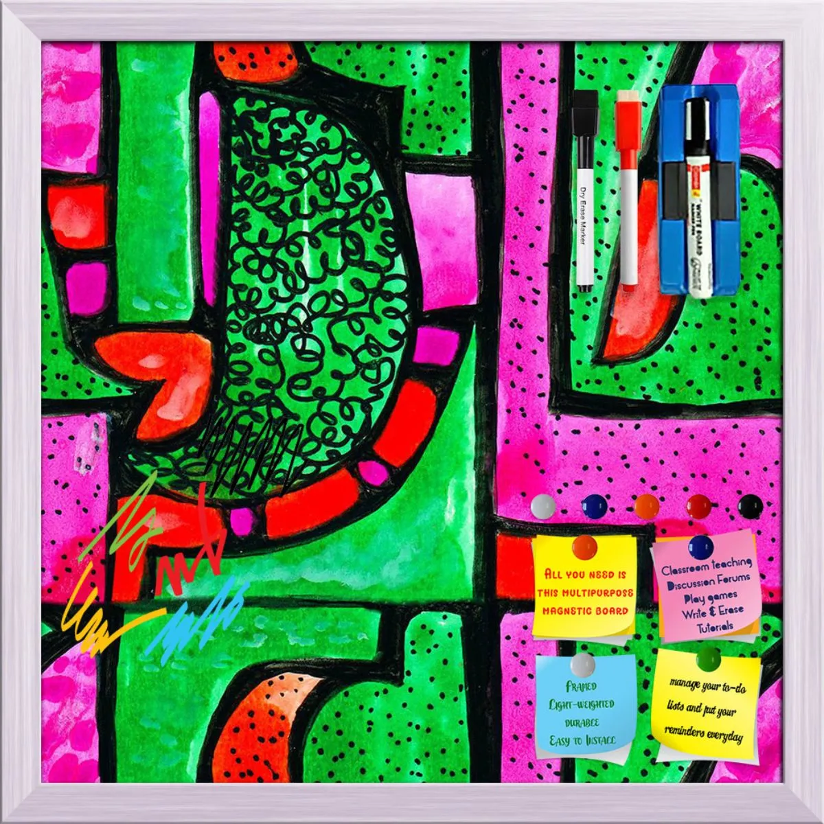 Abstract Geometric Ornament Pattern D1 Framed Magnetic Dry Erase Board | Combo with Magnet Buttons & Markers