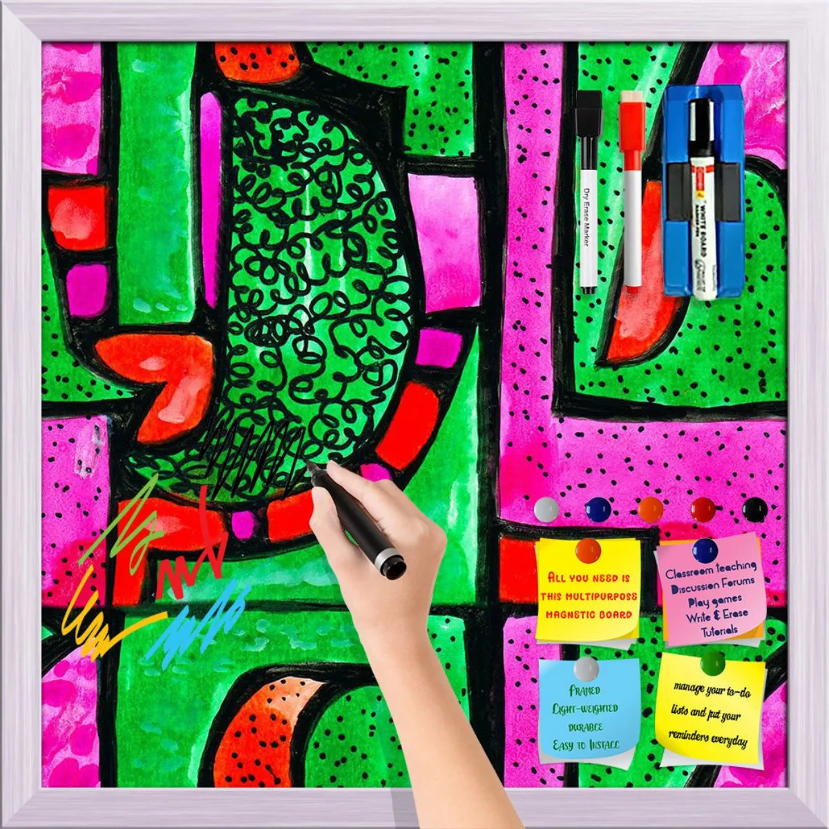 Abstract Geometric Ornament Pattern D1 Framed Magnetic Dry Erase Board | Combo with Magnet Buttons & Markers