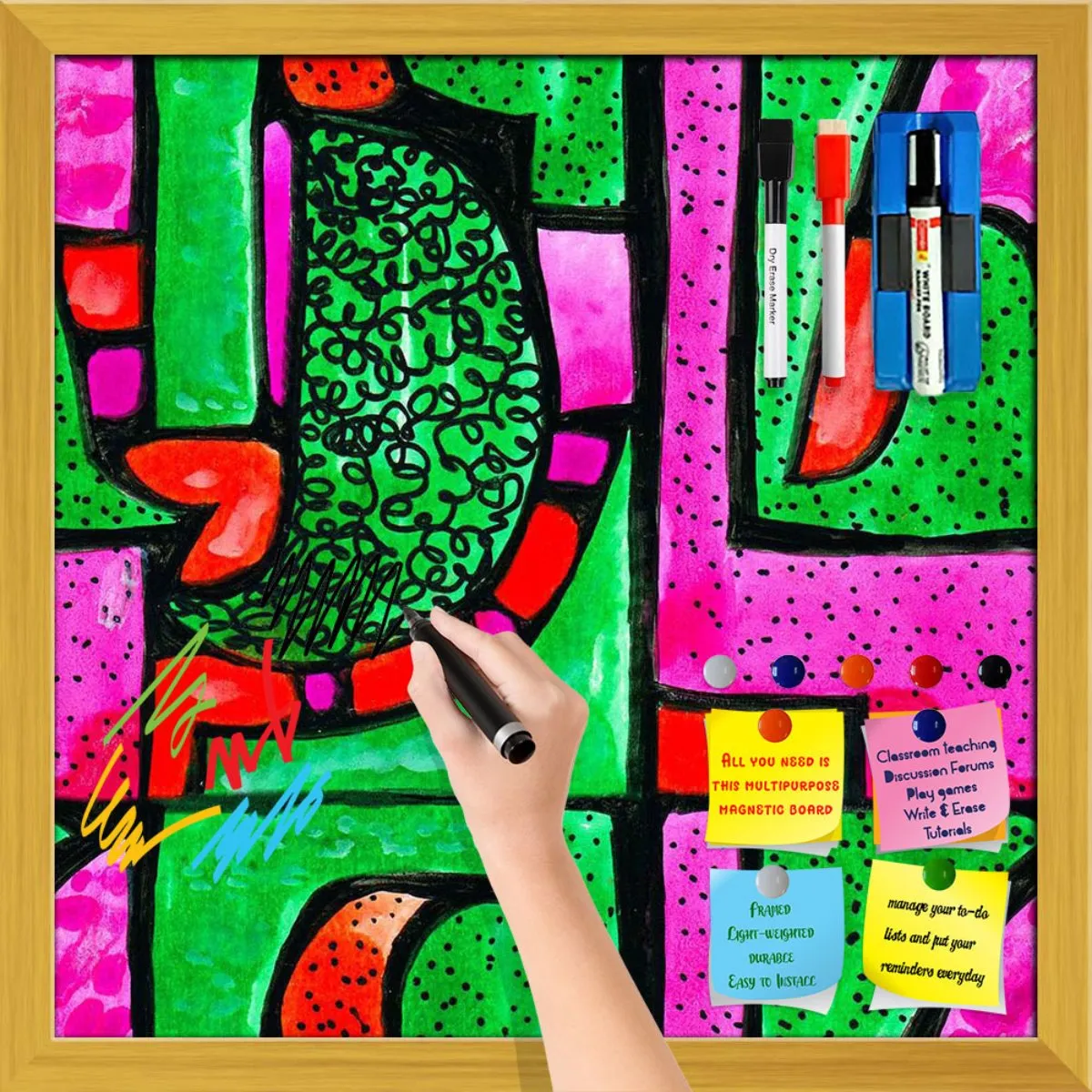 Abstract Geometric Ornament Pattern D1 Framed Magnetic Dry Erase Board | Combo with Magnet Buttons & Markers
