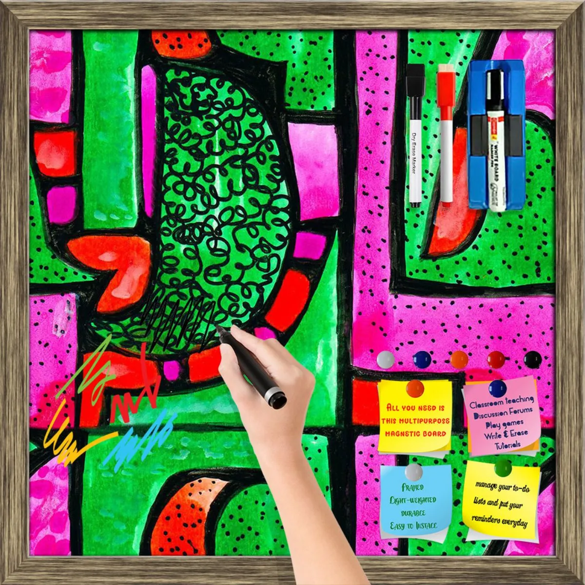 Abstract Geometric Ornament Pattern D1 Framed Magnetic Dry Erase Board | Combo with Magnet Buttons & Markers