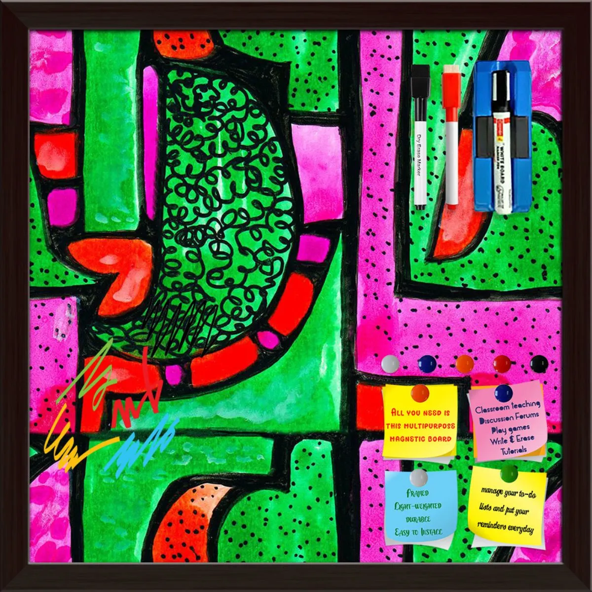 Abstract Geometric Ornament Pattern D1 Framed Magnetic Dry Erase Board | Combo with Magnet Buttons & Markers