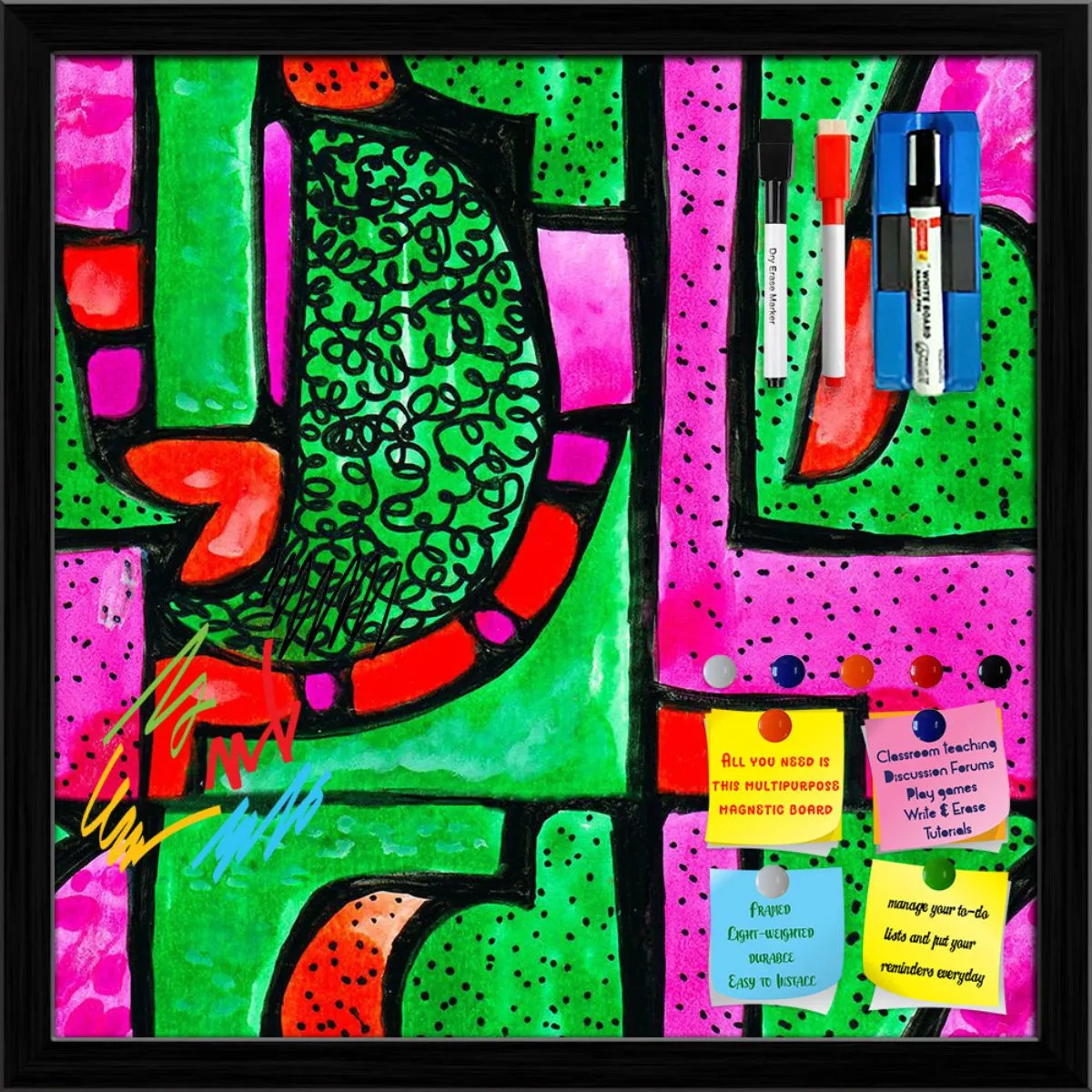 Abstract Geometric Ornament Pattern D1 Framed Magnetic Dry Erase Board | Combo with Magnet Buttons & Markers