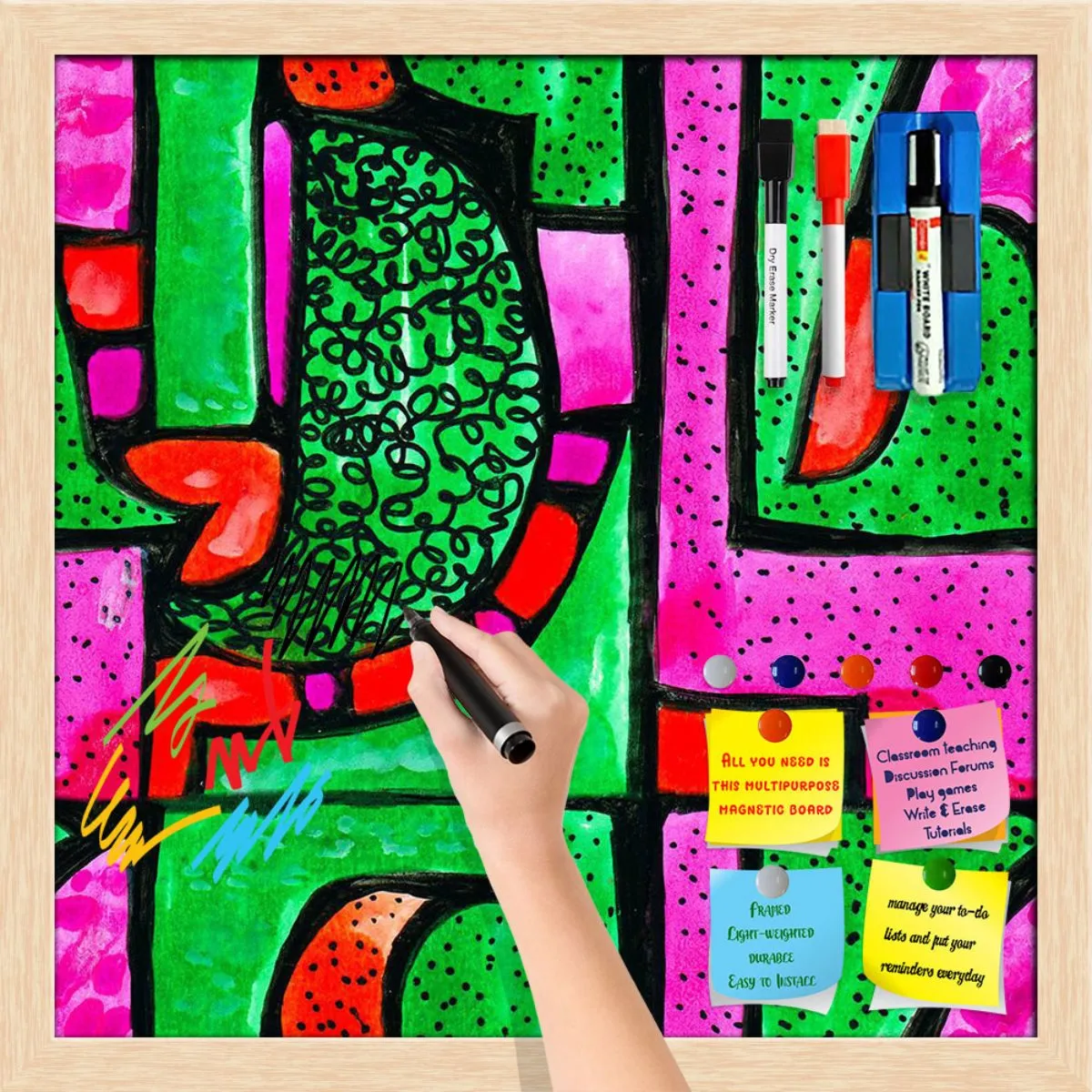 Abstract Geometric Ornament Pattern D1 Framed Magnetic Dry Erase Board | Combo with Magnet Buttons & Markers