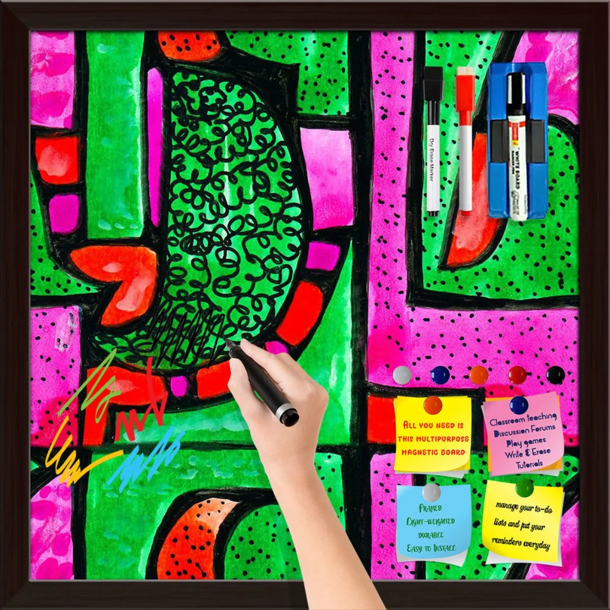 Abstract Geometric Ornament Pattern D1 Framed Magnetic Dry Erase Board | Combo with Magnet Buttons & Markers