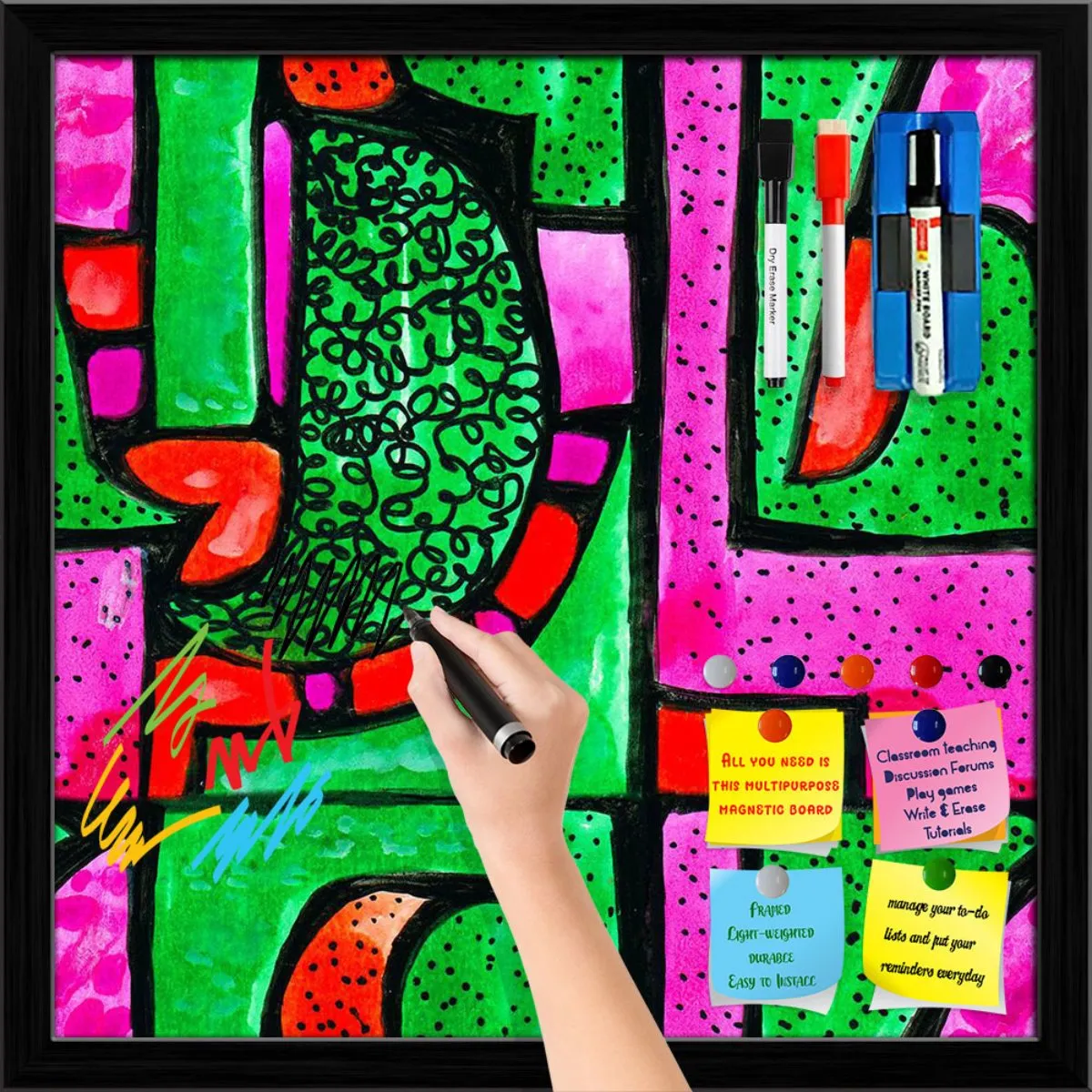 Abstract Geometric Ornament Pattern D1 Framed Magnetic Dry Erase Board | Combo with Magnet Buttons & Markers