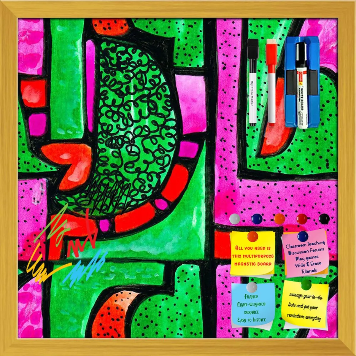 Abstract Geometric Ornament Pattern D1 Framed Magnetic Dry Erase Board | Combo with Magnet Buttons & Markers