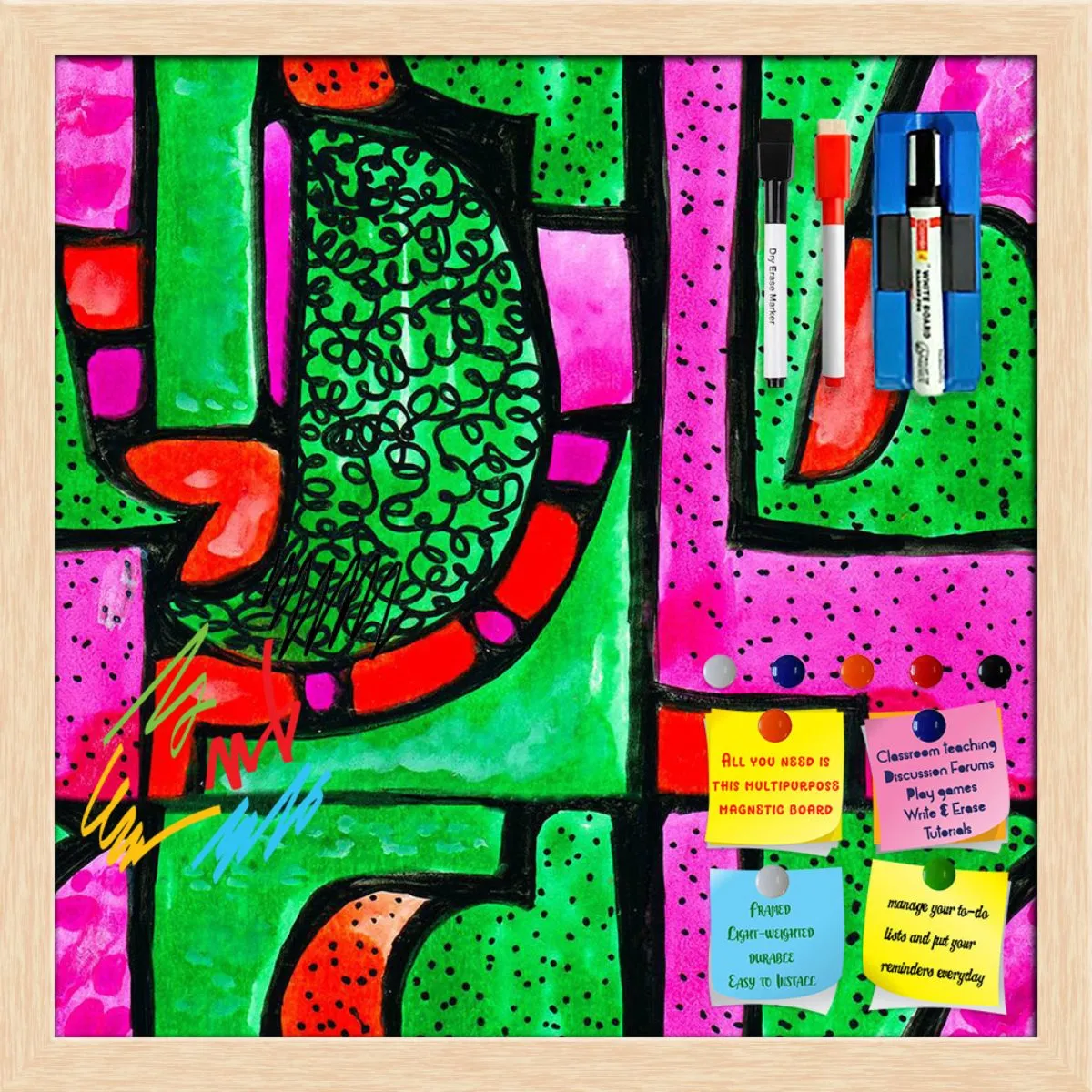 Abstract Geometric Ornament Pattern D1 Framed Magnetic Dry Erase Board | Combo with Magnet Buttons & Markers